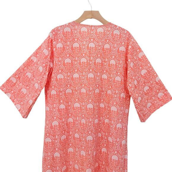 Mandum Maxi Dress Womens Medium Orange Floral Side Slit V-Neck Cotton Bohemian - Picture 6 of 12